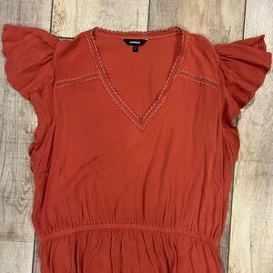 Express Terracotta Flutter Sleeve Top